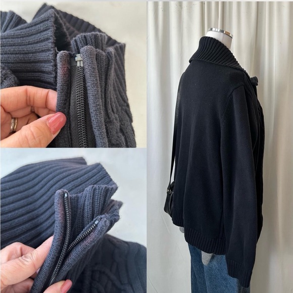 Karen Scott cable knit full-zip cardigan sweater black Medium. - Picture 7 of 8